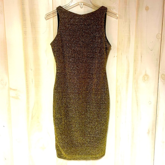 NWT Pretty Little Thing Gold Sparkly Square Neck Bodycon Dress Sz 6 - Picture 2 of 4